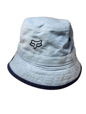 Fox Racing Light Blue Bucket Hat Navy Trim Embroidered Logo Adult Cotton OSFA